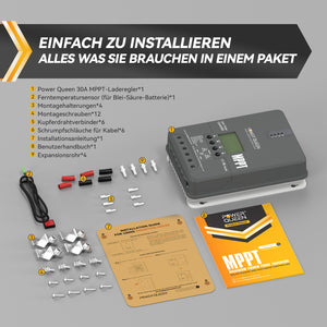 Power Queen MPPT 12/24V 30A Solarladeregler, Einstellbarer LCD-Anzeige