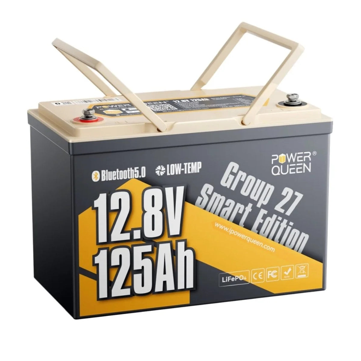 Power Queen 12V 125Ah Group 27 Smart LiFePO4 Versorgungsbatterie