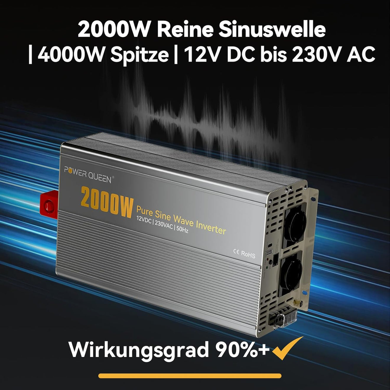 Power Queen 2000W Wechselrichter 12V auf 230V Reine Sinuswelle