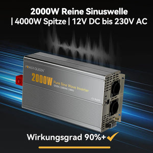 Power Queen 2000W Wechselrichter 12V auf 230V Reine Sinuswelle