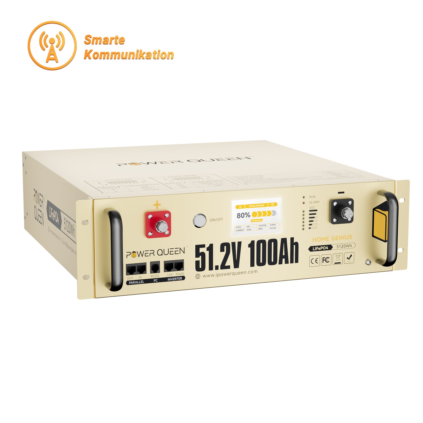 【0% MwSt.】Power Queen LiFePO4 51,2V 100Ah Smart 3HE Serverrack Solarbatterie