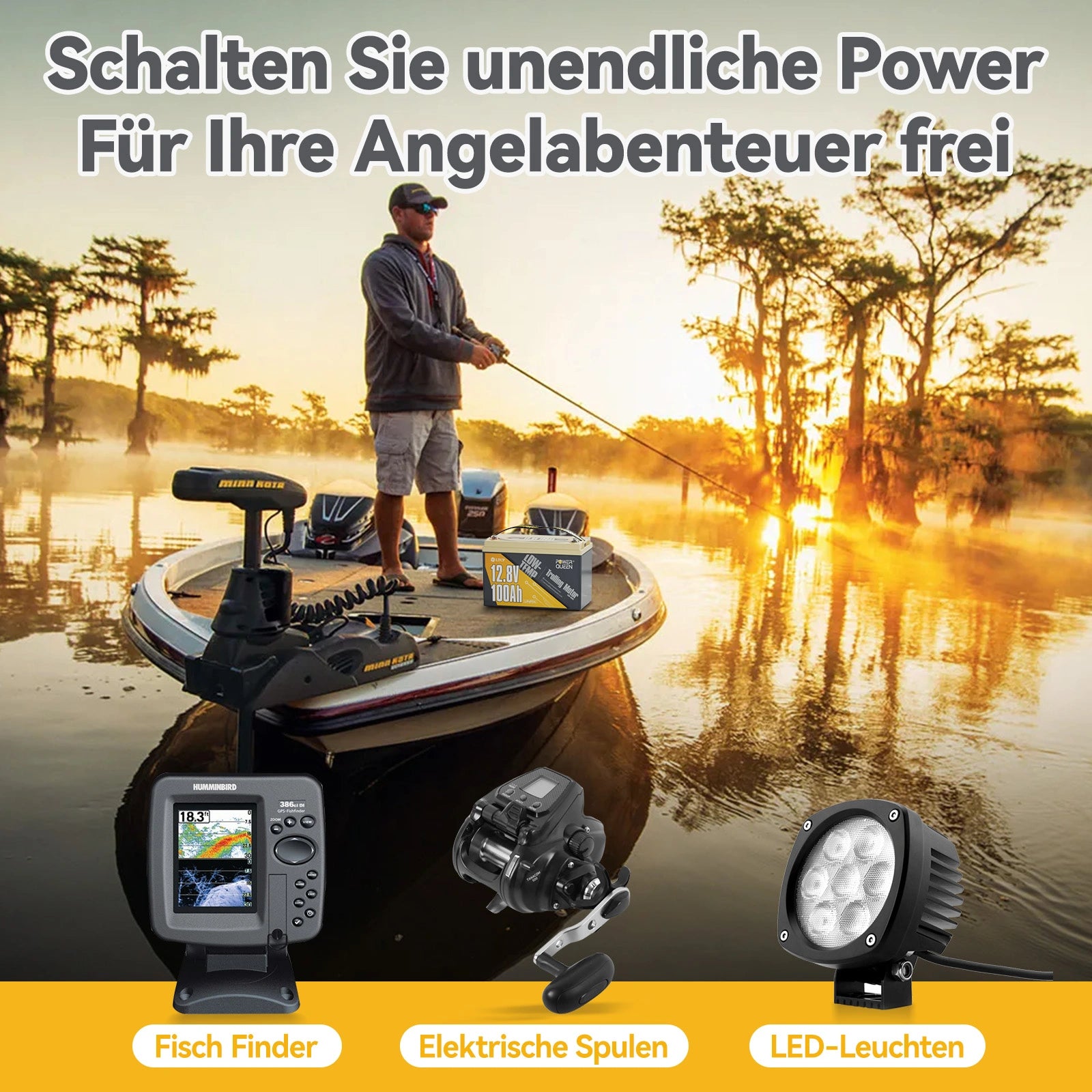 Power Queen LiFePO4 12V 100Ah bateria de motor elétrico de baixa temperatura