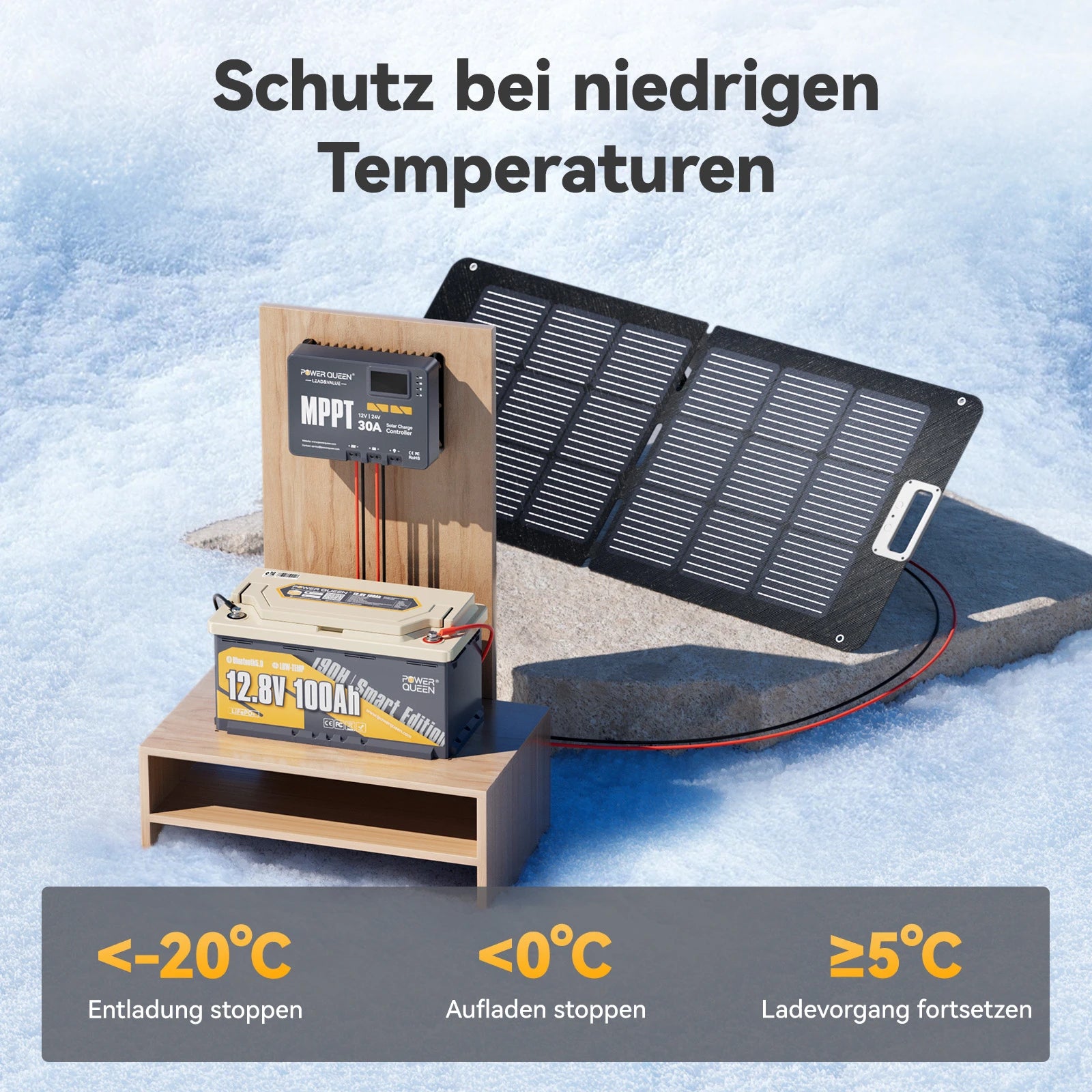 Power Queen LiFePO4 12V 100Ah 190H Smart Wohnmobil Batterie