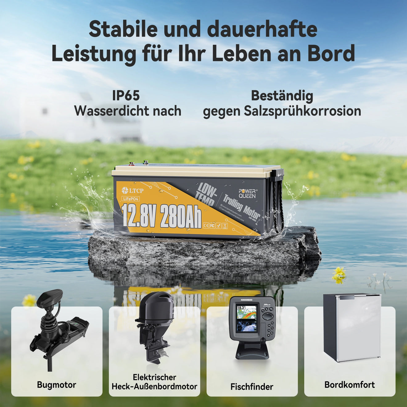 Power Queen LiFePO4 12V 280Ah matalan lämpötilan akku