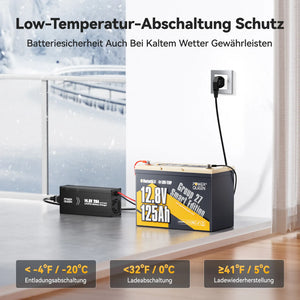 Power Queen 12V 125Ah Group 27 Smart LiFePO4 Versorgungsbatterie