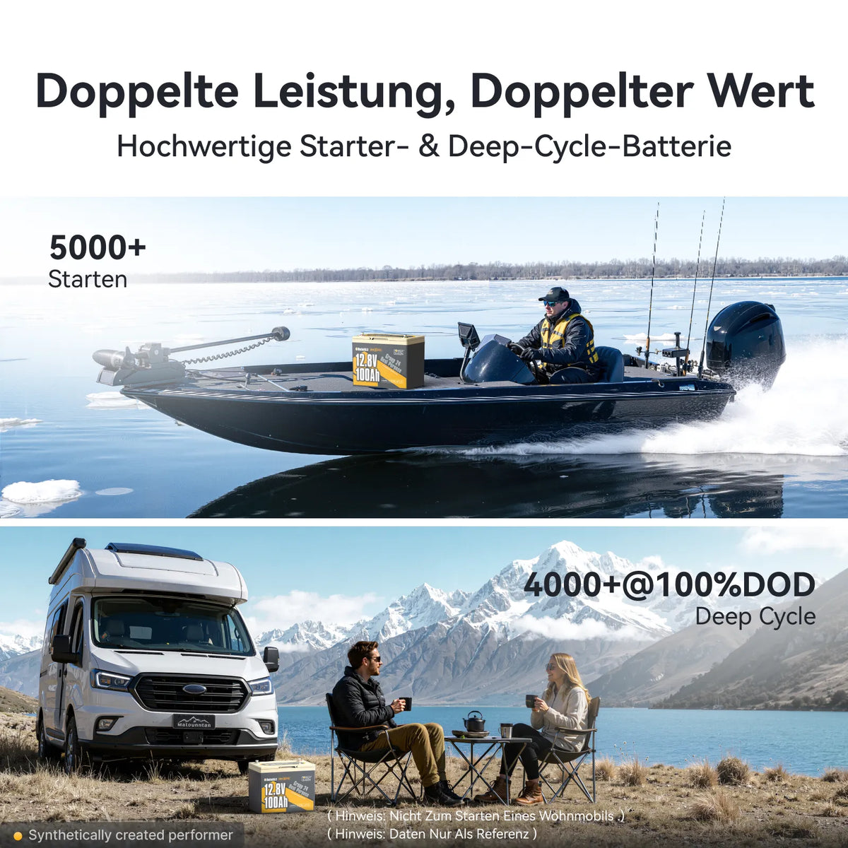 Power Queen 12V 100Ah Dual Purpose Group 24 LiFePO4 Outboard Motor Battery
