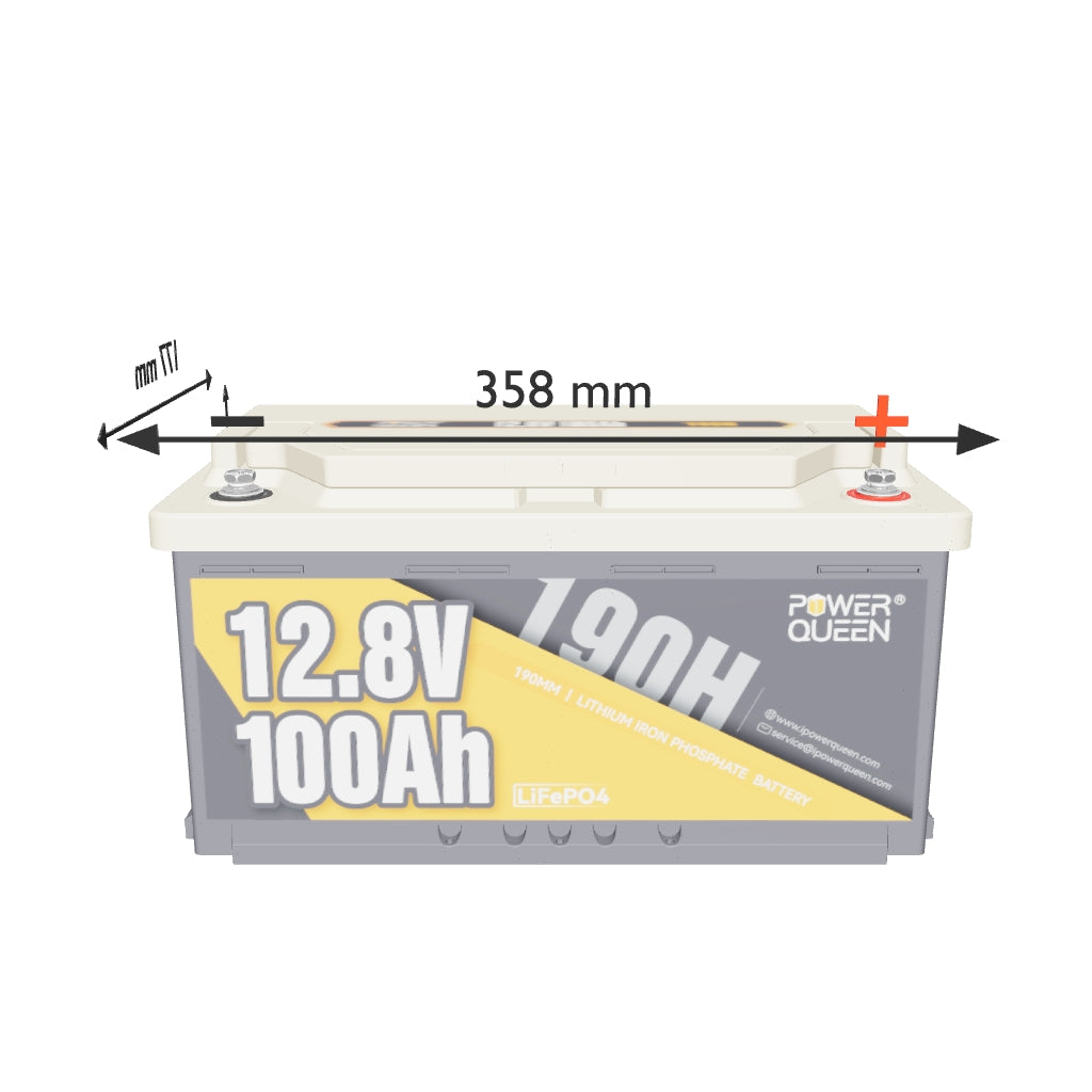 Batterie Power Queen 12V 100Ah 190H LiFePO4 pour camping-cars, systèmes solaires