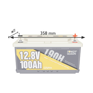 Batterie Power Queen 12V 100Ah 190H LiFePO4 pour camping-cars, systèmes solaires
