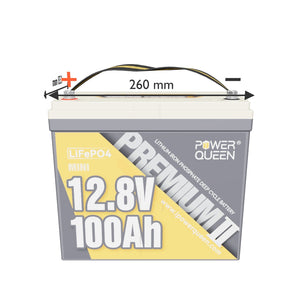Power Queen 12V 100Ah Mini LiFePO4-batterij, geïntegreerd 100A BMS
