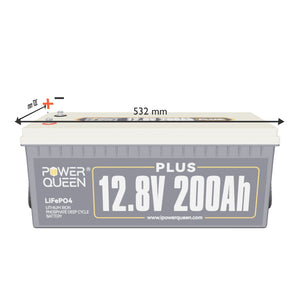 Power Queen 12V 200Ah Plus LiFePO4 Batterie, Eingebautes 200A BMS