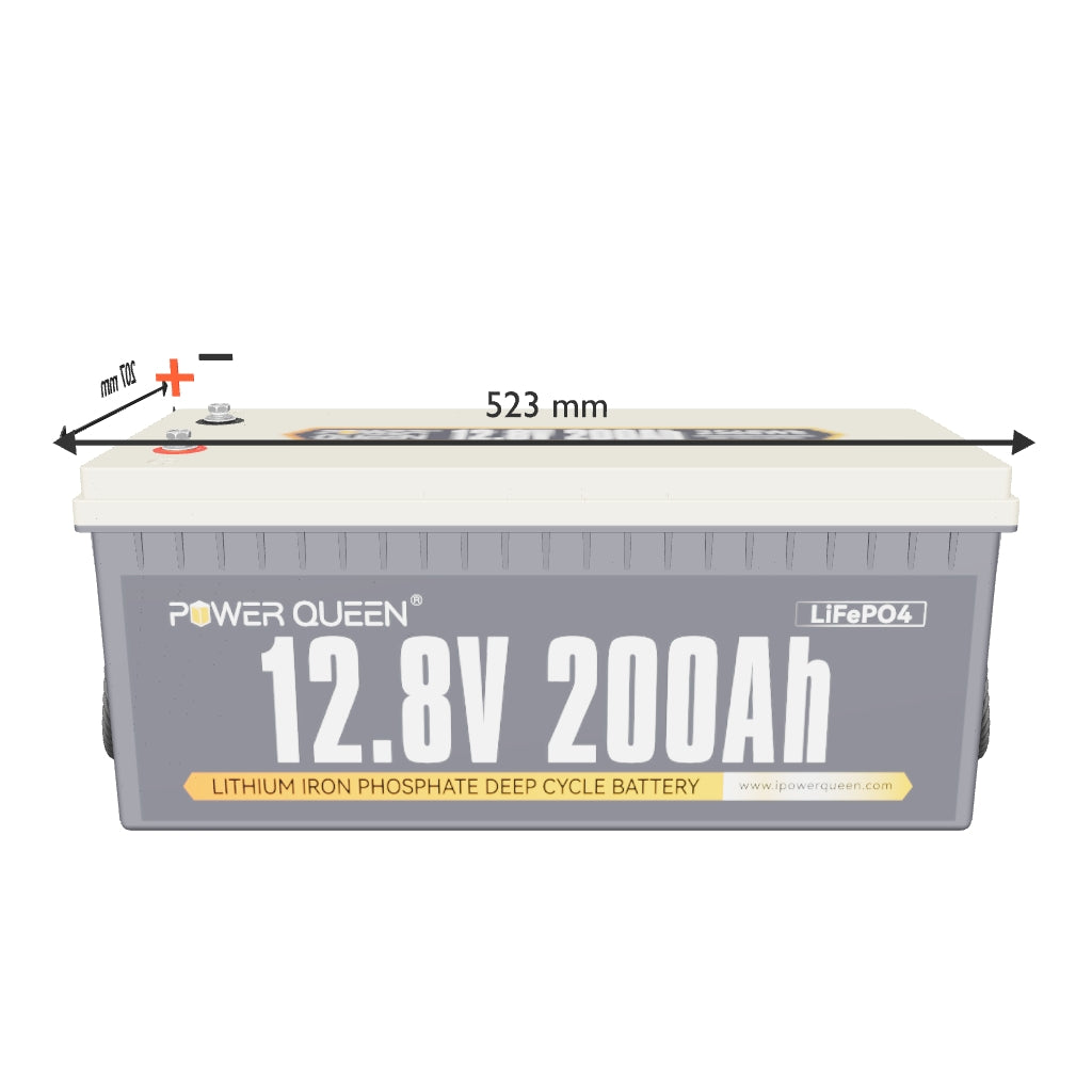 (0% IVA) Bateria Power Queen 12V 200Ah LiFePO4, com BMS de 100A integrado.