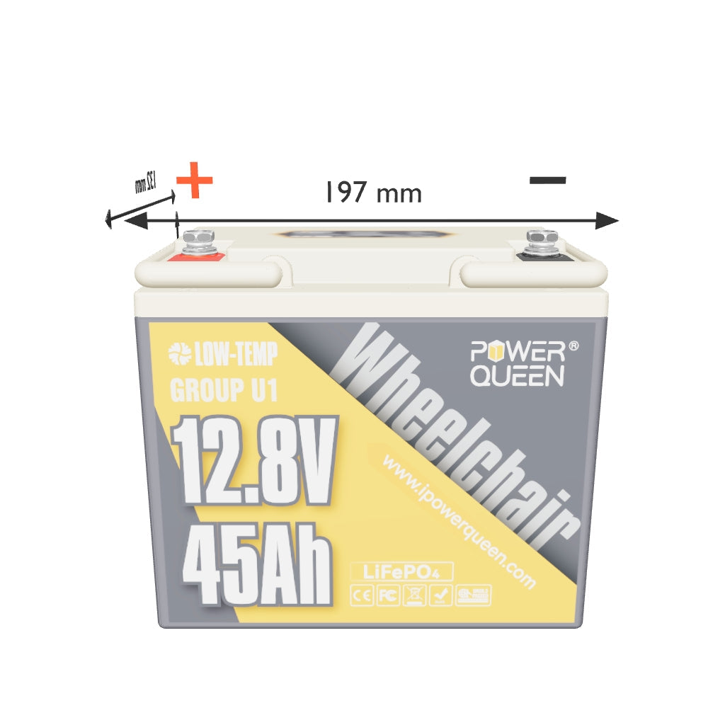 Bateria Power Queen LiFePO4 12V 45Ah Grupo U1 para scooter de mobilidade sênior