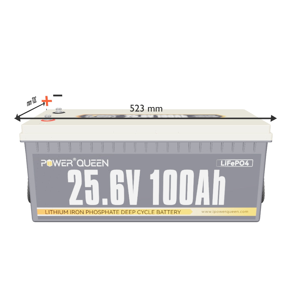 Power Queen 24V 100Ah LiFePO4 Batterie, Eingebautes 100A BMS