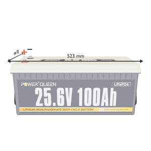 Power Queen 24V 100Ah LiFePO4 Batterie, Eingebautes 100A BMS