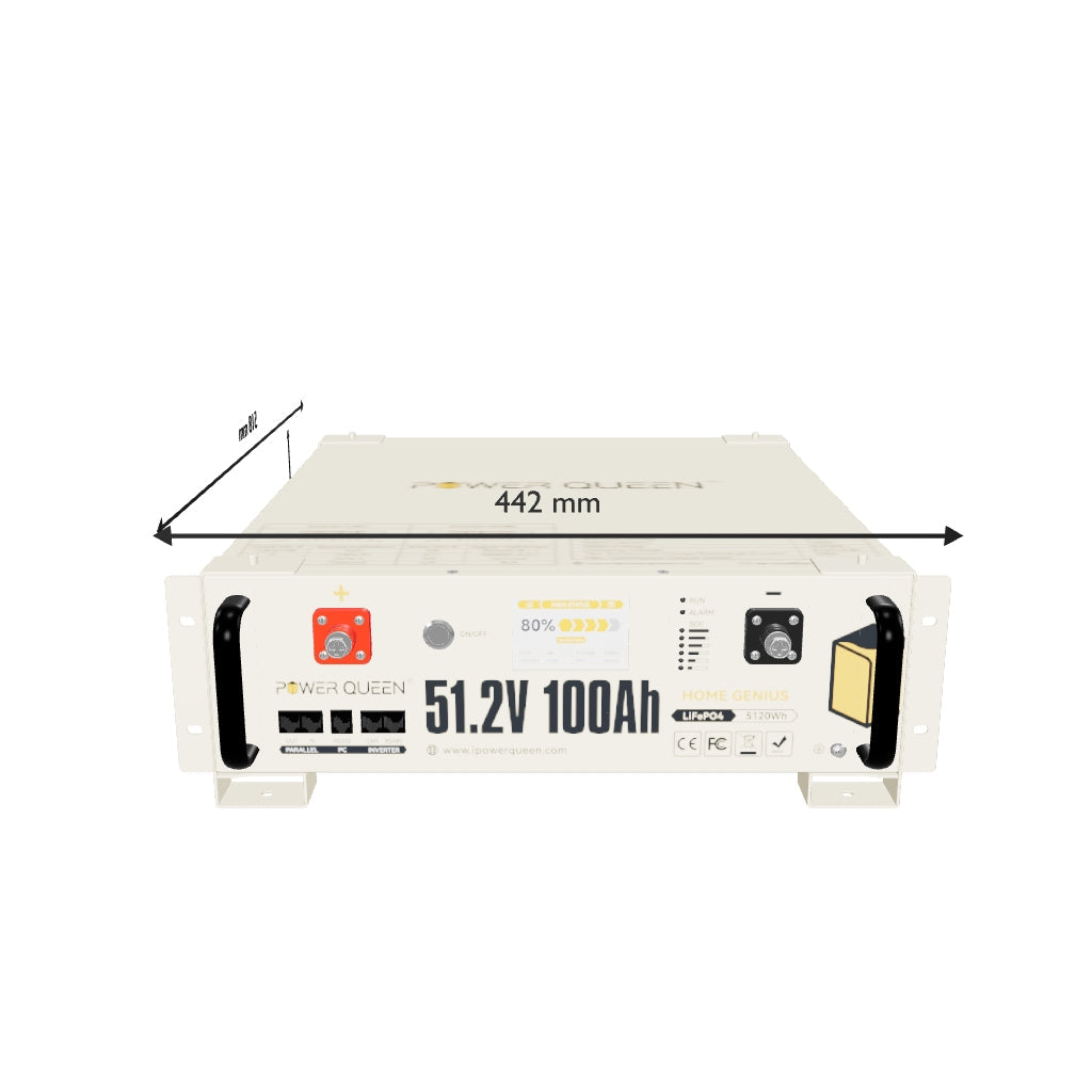 Bateria solar de rack de servidor Power Queen LiFePO4 51.2V 100Ah Smart 3U