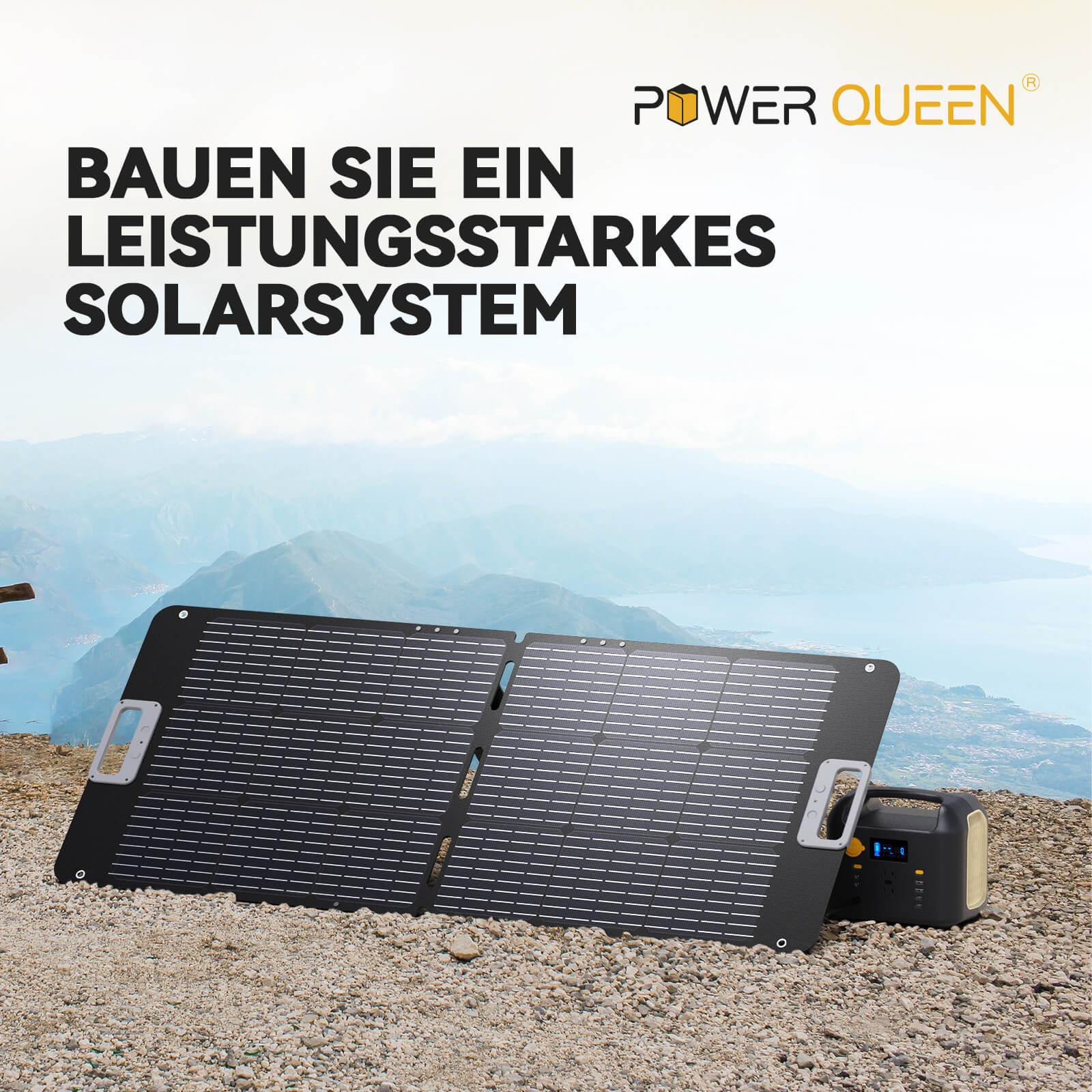 Power Queen 100W draagbaar zonnepaneel voor tuinen, balkons, campers, kamperen