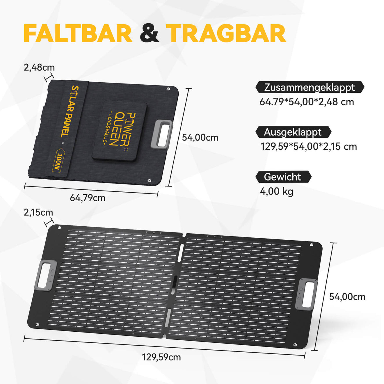 Power Queen 100W portable solar panel for gardens, balconies, RVs, camping