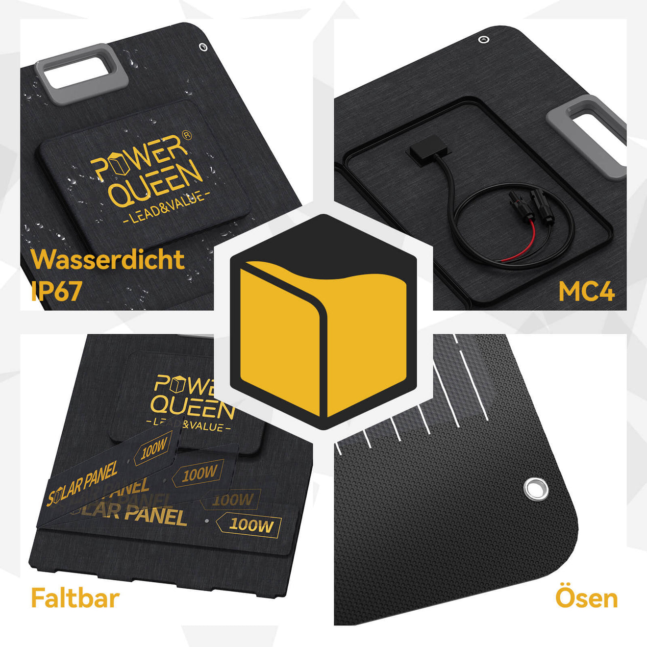 Power Queen 100W portable solar panel for gardens, balconies, RVs, camping