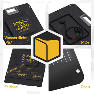 Power Queen 100W portable solar panel for gardens, balconies, RVs, camping