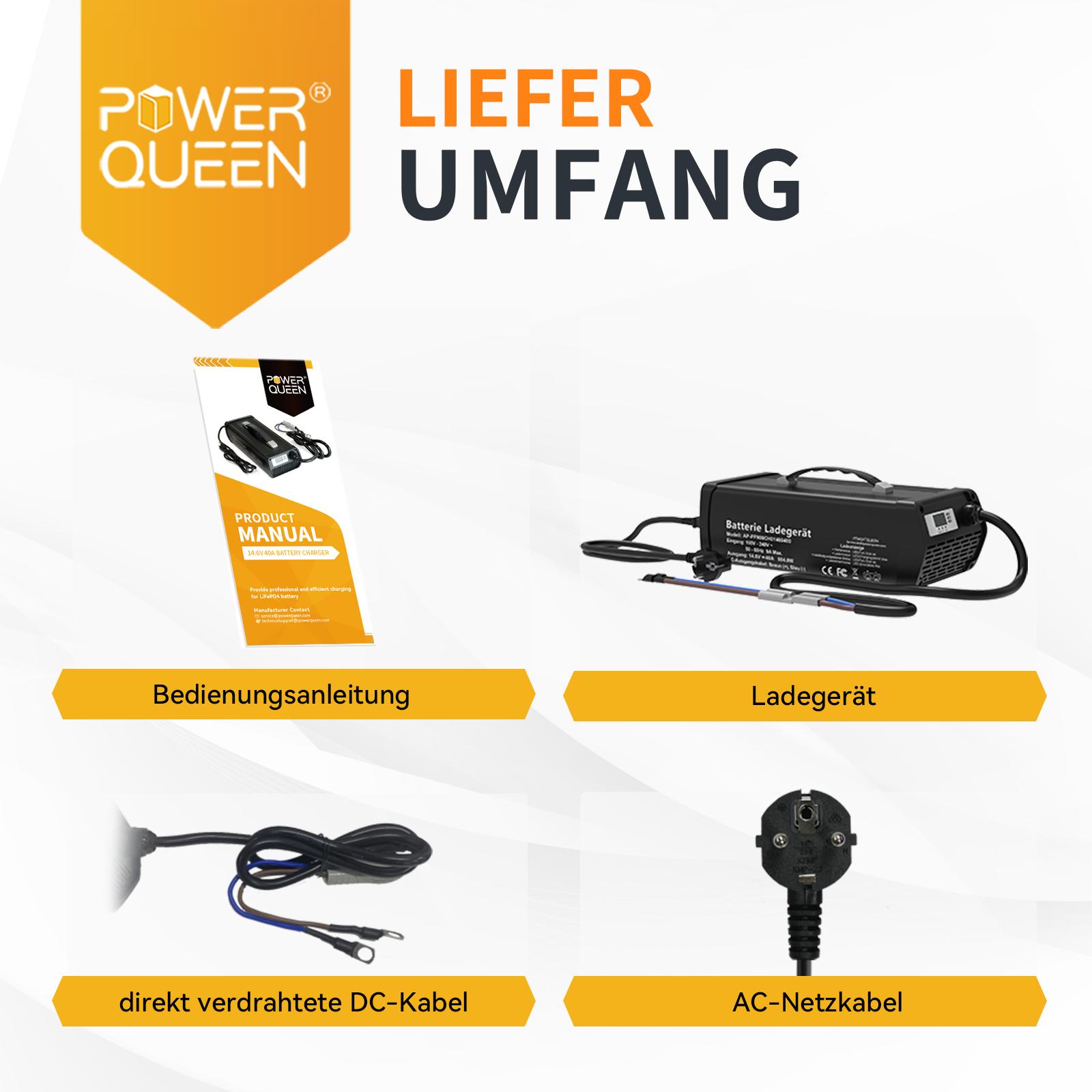 Cargador Power Queen 14.6V 40A LiFePO4 con mango para batería 12V LiFePO4