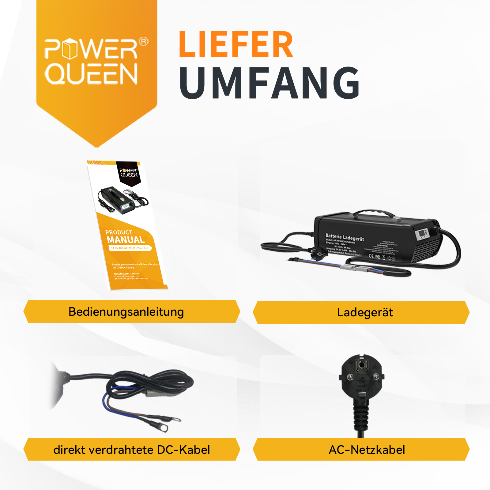 Power Queen 14.6V 40A LiFePO4 charger with handle for 12V LiFePO4 battery